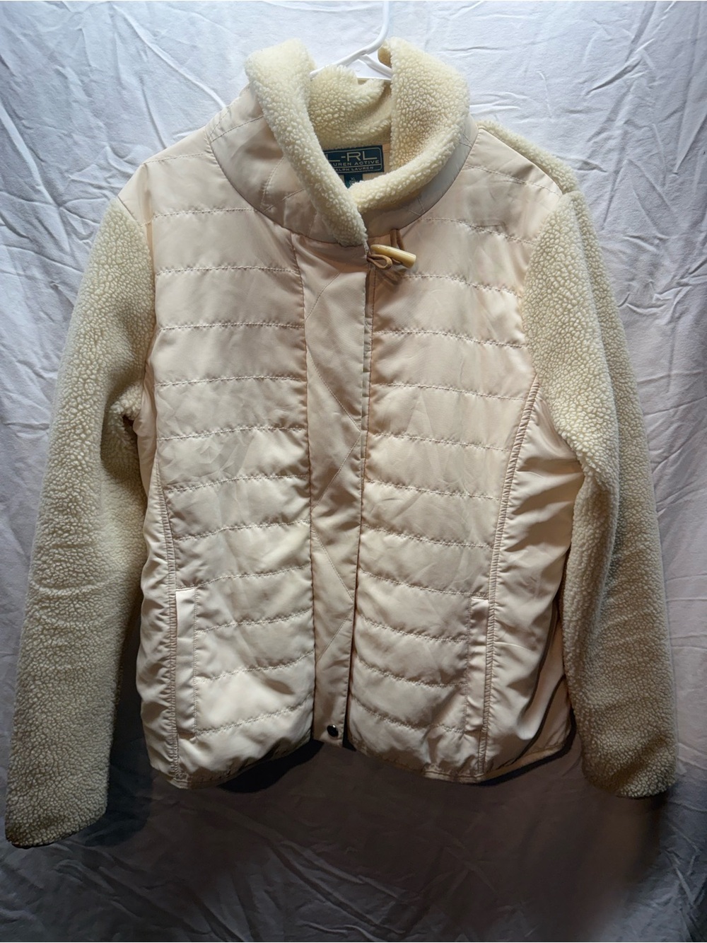 Ralph Lauren Cream Quilted Puffer with Sherpa Sleeves